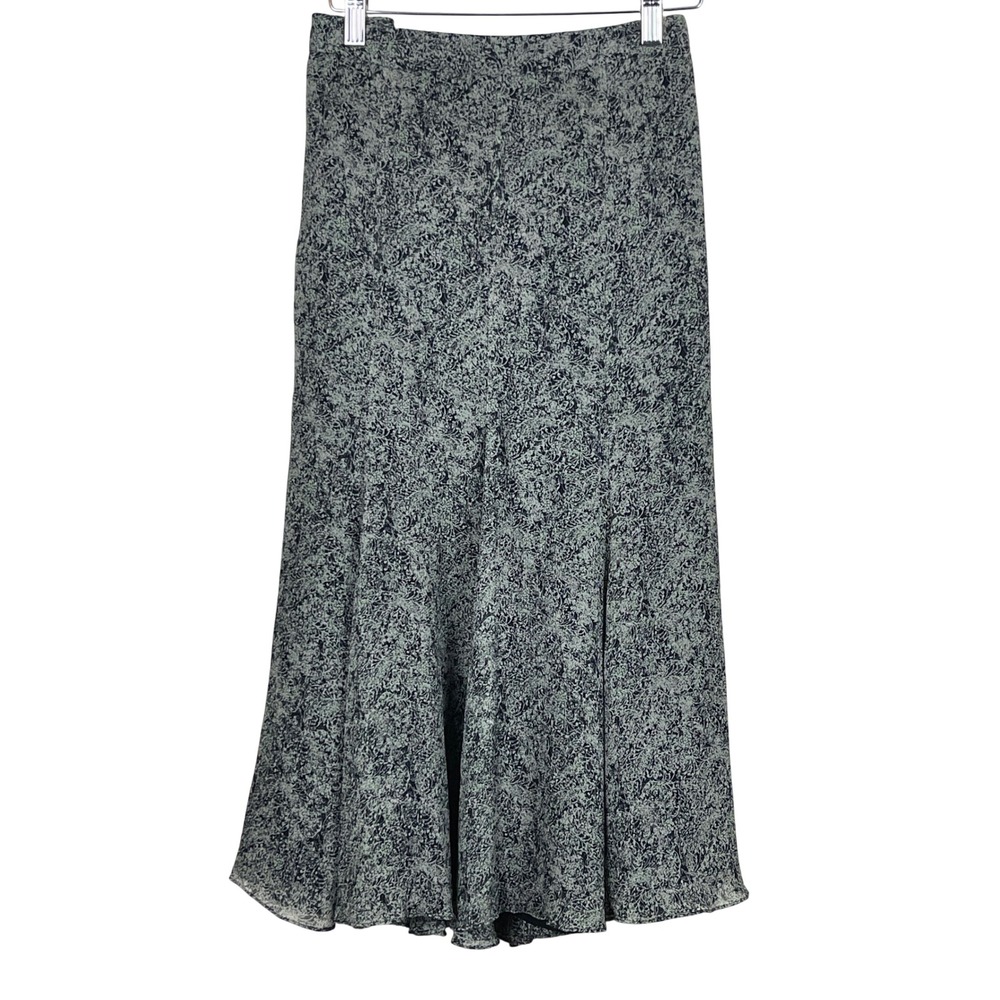 Jones New York Woman Green Black Silk Midi Skirt 18W Abstract Lined 100% Silk - Picture 2 of 16